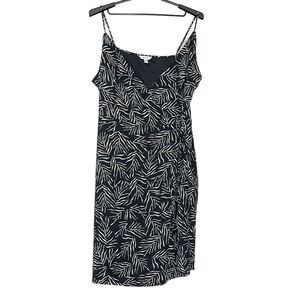 Nine West Dress Women 3X Black White Print Wrap Lined Adjustable Spaghetti Strap
